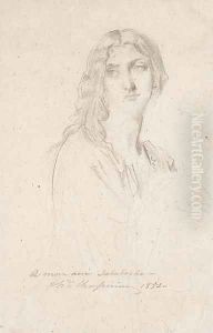 Femme nue en buste, de trois-quart a droite, la tete de face, les cheveux denoues by Theodore Chasseriau