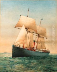 A British Passenger Liner At Sea Under Sail And Steam by Thomas Goldsworth Dutton