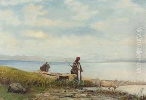 Arabische Hirten Mit Schafen Am See. by Etienne Duval