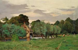 French Summer Landscape With A Water Mill by Leon Duval-Gozlan