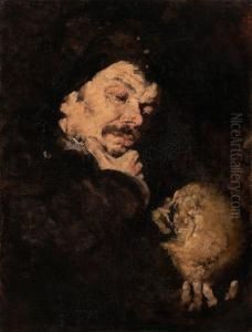 Man Holding A Skull (memento Mori) by Frank Duveneck