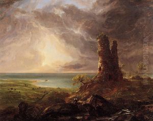 Romantic Landscape with Ruined Tower by Thomas Cole
