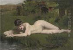 Reclining Nude On The Riverbank by Frank Duveneck