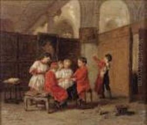 Enfants A L'eglise by Theophile-Emmanuel Duverger