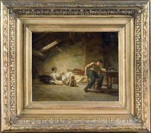 Famille De Paysans Au Grenier by Theophile-Emmanuel Duverger