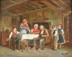 Interior With Family Gathered Around The Table