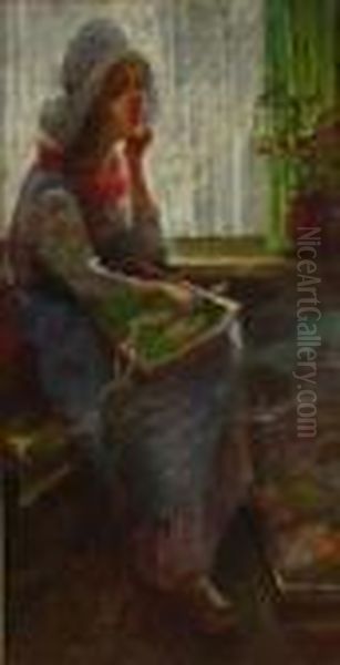 Dutch Woman Sewing - view 1