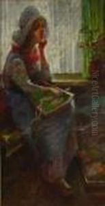 Dutch Woman Sewing by Carl Duxa