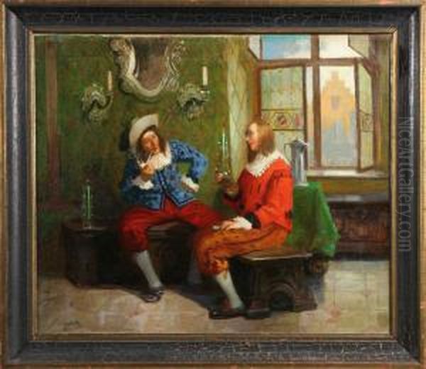 Barockinterior Med Figurer, Signerad C. Duxa - view 1