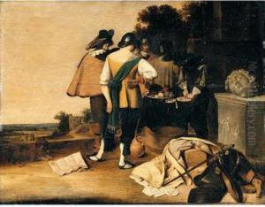 A Group Of Soldiers Resting Beside Classical Remains In A Landscape by Pieter Jacobsz. Duyfhuysen