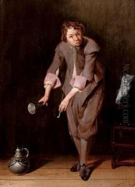 A Youth Holding A Silver Cup And A Pipe - view 1