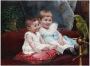 Children With A Parrot by Franz Dvorak