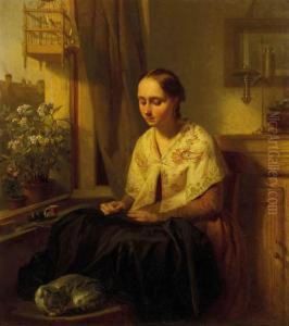 A Girl Doing Needlework