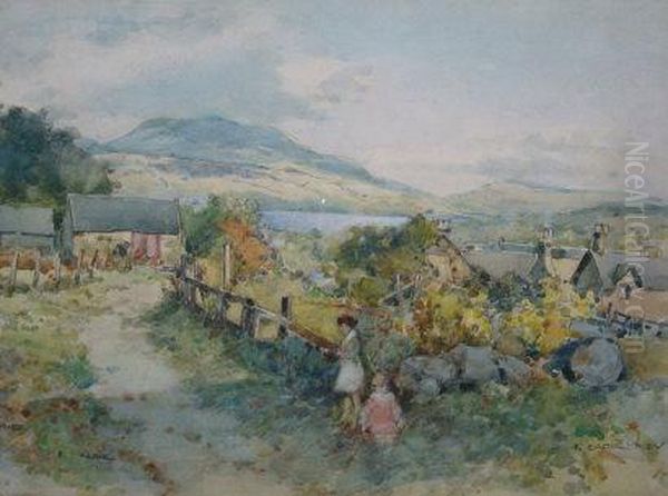 Children And Cottages Before A Loch - view 1