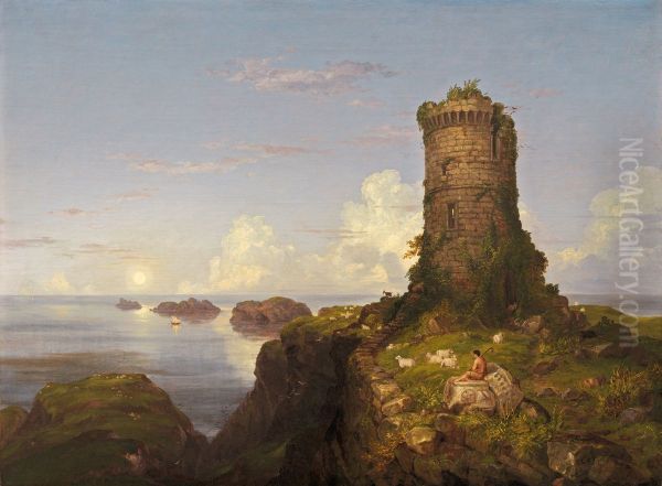 Italian Coast Scene with Ruined Tower - view 1