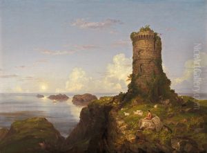 Italian Coast Scene with Ruined Tower