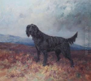 Cover Point - A Flat Coat Retriever On Amoor by Maud Earl