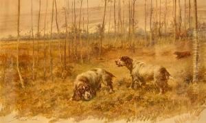 October, A Busy Team, Cockers (spaniels) by Maud Earl