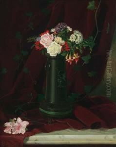 Floral Still Life On A Marble Tabletop by Lawrence Carmichael Earle