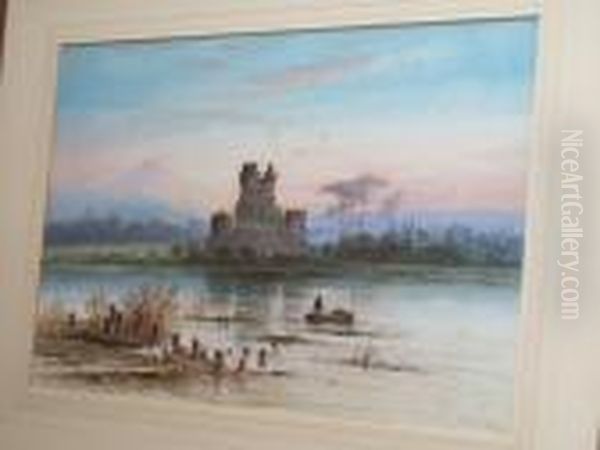 River Scene With Ruined Castle - view 1