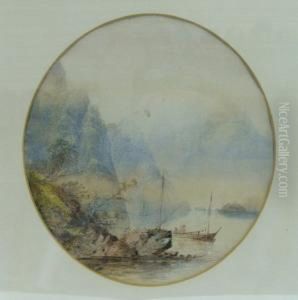 Figures Fishing Beside Woodland