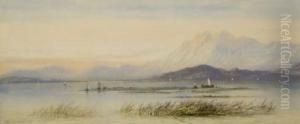 Extensive Lake And Mountain Landscape With Boats