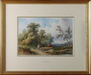 Shepherd With Sheep And Cow by Henry Earp