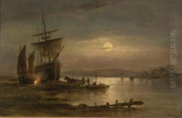 Moonlit Harbour Scene With Suspension Bridgeto The Rear - view 1
