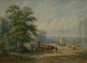 Landscape With Figures Beside Oxen And A Cart