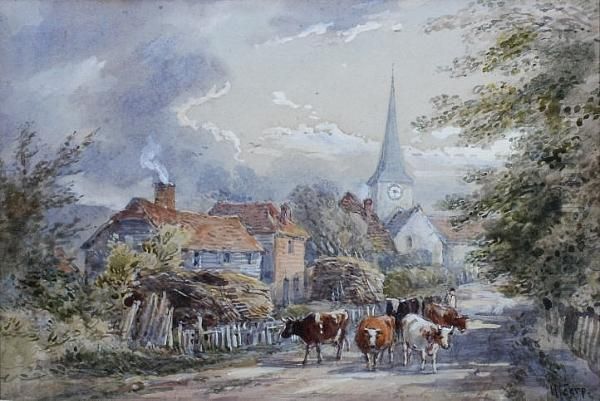 Drover And Cattle On A Village Street - view 1