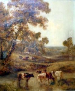 Cattle Watering In A Landscape by Henry Earp