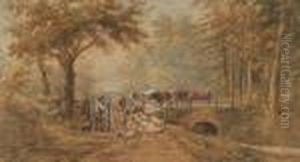 Farmer And Cattle With Sheep And Dog By Gate by Henry Earp