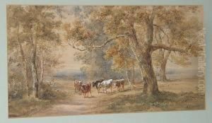 Drover And Cattle On A Lane; Travellers Resting