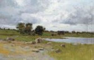 View Of A Lake Under Cloudy Skies by Charles Warren Eaton
