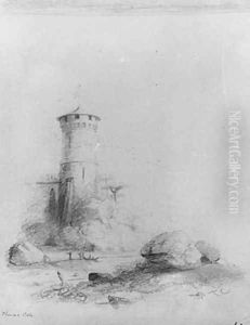 Landscape with Tower (from McGuire Scrapbook) by Thomas Cole