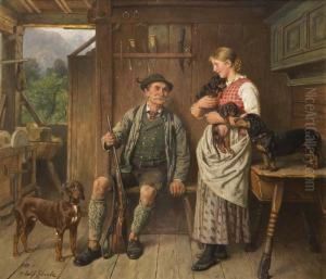 Dirndl, Jager Und Dackelfamilie Im Interieur by Adolf Eberle