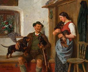 Die Dackelfamilie Mit Jager Und Magd