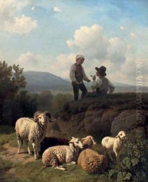Young Shepherds With Their Flock - view 1