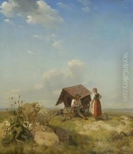 Schafer Bei Der Rast Auf Der
 Weide. by Robert Eberle