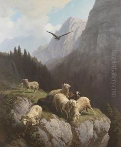 Sheep Grazing On A Mountainside