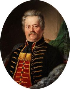 Portrait Eines Herren Inhussarenuniform by Anton Ebert