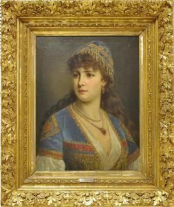 Jungesudlanderin Mit Perlenkollier, Im Brustportrait by Anton Ebert