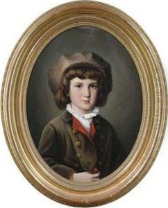 Portrait Of A Young Boy With A Fur Cap. by Anton Ebert