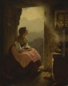 Bauernmadchen In Der Stube. by Anton Ebert