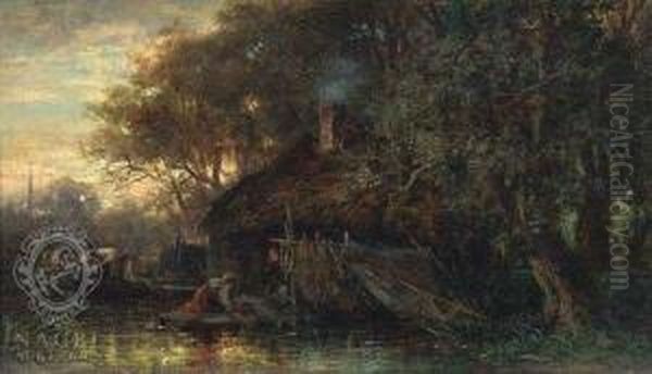 Fishing Hut Atlakeshore At Sunset - view 1