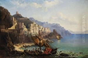 Veduta Costiera Napoletana Olio Su Tela by Carl Ebert