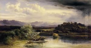 Riverside Landscape With A Castle by Carl Ebert