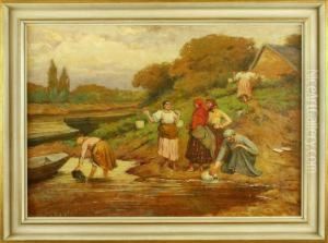Ungarische Landfrauen Am Flus Beim Wasser Schopfen