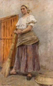 Fiatal Lany Sepruvel by Lajos Deak Ebner