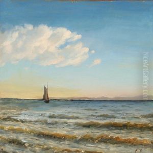 Seascape With A Sailing Boat Near The Coast by Christian Eckardt